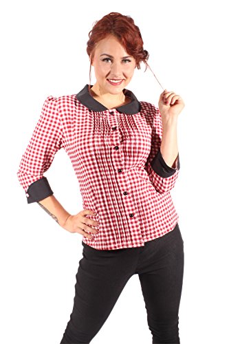 SugarShock Damen Rockabilly Puffarm Bubikragen GINGHAM Biesen PLISSEE Karo Bluse XXL - 