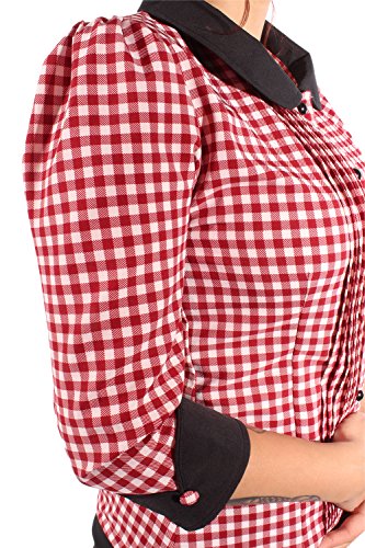 SugarShock Damen Rockabilly Puffarm Bubikragen GINGHAM Biesen PLISSEE Karo Bluse XXL - 