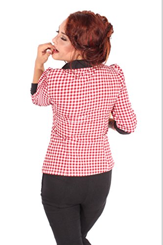 SugarShock Damen Rockabilly Puffarm Bubikragen GINGHAM Biesen PLISSEE Karo Bluse XXL - 