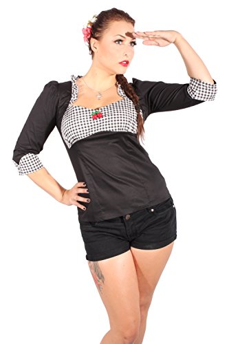 GINGHAM Ruffle Rockabilly pin up Karo Rüschen Kirsche Bluse - 2