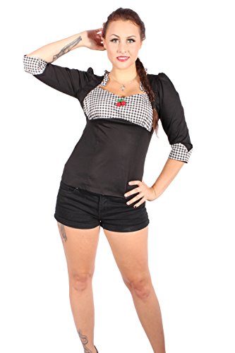 GINGHAM Ruffle Rockabilly pin up Karo Rüschen Kirsche Bluse - 4