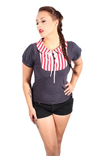 Puffärmel pin up Rockabilly Streifen Bluse kurzarm T-Shirt blau - 