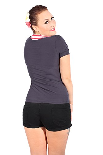 Puffärmel pin up Rockabilly Streifen Bluse kurzarm T-Shirt blau - 