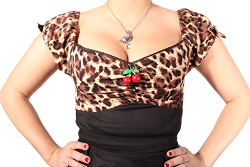 Leoparden Rockabilly pin up Leo Cherry Puffärmel Kirschen Carmen Shirt TOP - 