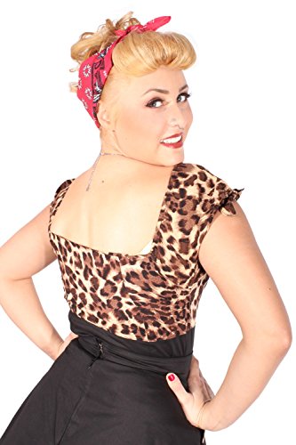 Leoparden Rockabilly pin up Leo Cherry Puffärmel Kirschen Carmen Shirt TOP - 