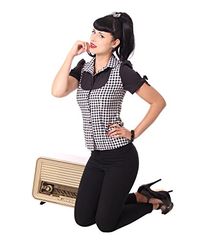 SugarShock Emma Rockabilly 50er Pin Up retro Gingham kurzarm Puffärmel Bluse - 