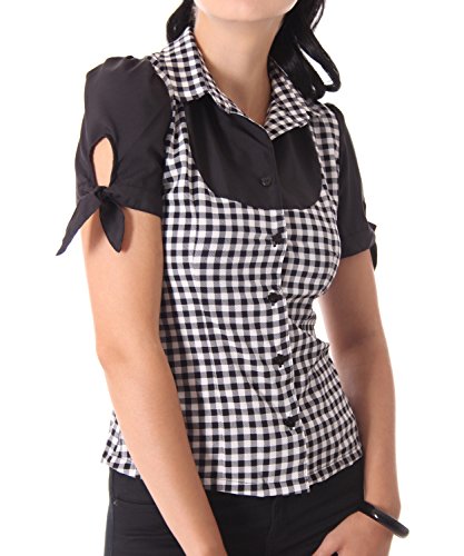 SugarShock Emma Rockabilly 50er Pin Up retro Gingham kurzarm Puffärmel Bluse - 