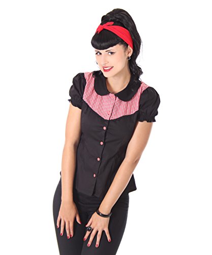 SugarShock Kaja Rockabilly 50er Pin Up retro Gingham Karo Bubikragen Bluse - 