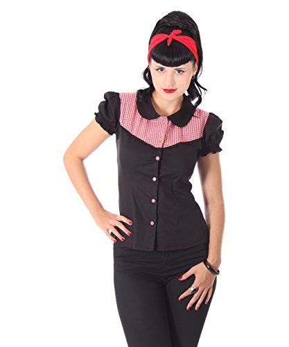 SugarShock Kaja Rockabilly 50er Pin Up retro Gingham Karo Bubikragen Bluse - 