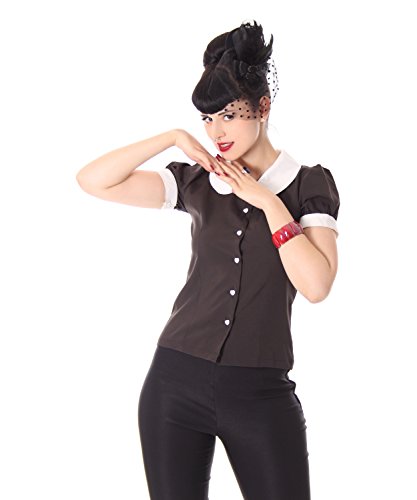 SugarShock Iffi 50er retro Bubikragen French Maid Rockabilly Puffärmel Bluse - 