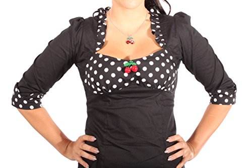 SugarShock Damen POLKA DOTS Ruffle Kirschen Rockabilly pin up 3/4arm Rüschen Bluse sw M - 