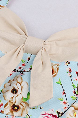 Babyonline- Damen 60er Jahre Vintage Faltenrock Abendkleid Blumen Knielang Blau M - 