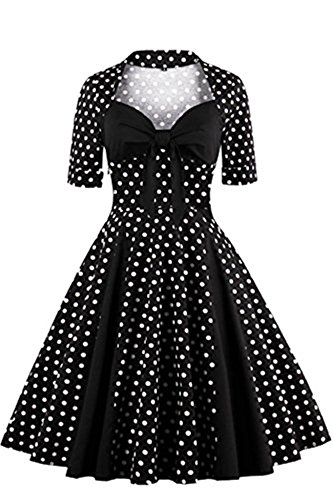 Tailloday Damen Vintage 1950er Jahre Polka Dots Swing Rockabilly Cocktailkleid