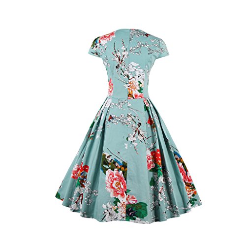 IMUYI Frauen 1950s Kurzarm Blumen Vintage Rockabilly Swing Cocktailkleid - 