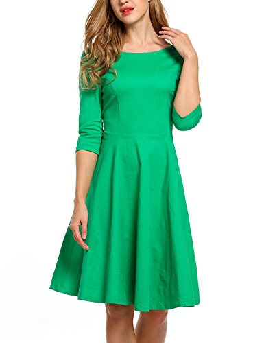 ACEVOG Elegant Damen Cocktailkleid Party Swing Einfarbig Halbarm Knielang mit Schleife