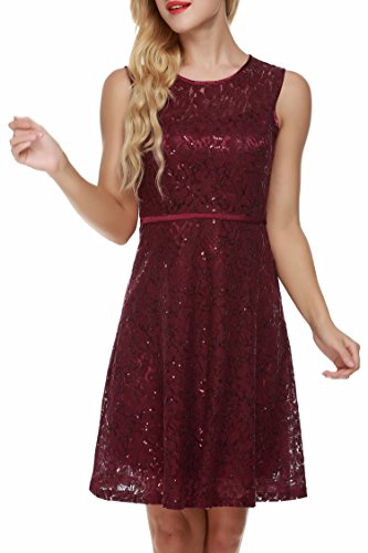 ACEVOG Damen Kleid Spitzenkleid Partykleid Elegant Cocktailkleid Sommerkleid Festlich Knielang