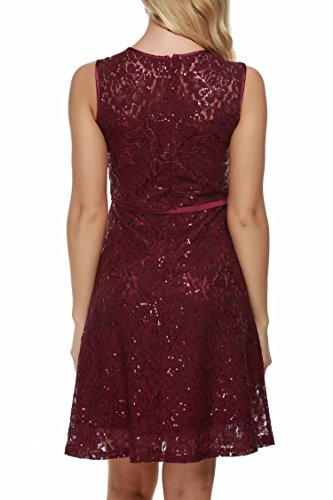 ACEVOG Damen Kleid Spitzenkleid Partykleid Elegant Cocktailkleid Sommerkleid Festlich Knielang - 2