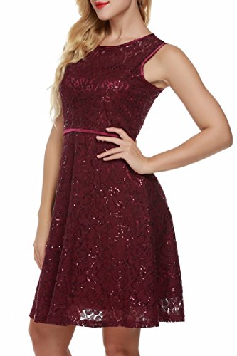 ACEVOG Damen Kleid Spitzenkleid Partykleid Elegant Cocktailkleid Sommerkleid Festlich Knielang - 4