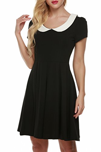 ACEVOG Damen Faltenkleid Sommerkleid Freizeitkleid Peter-Pan-Kragen Bubikragen Peter Kragen Kurzärmel Knielang Elegant