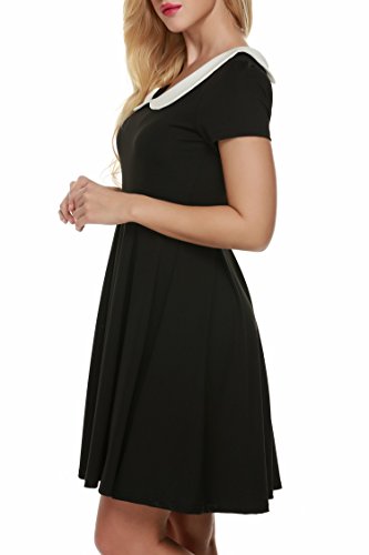 ACEVOG Damen Kleid Faltenkleid Sommerkleid Freizeitkleid Peter-Pan-Kragen Bubikragen Peter Kragen Kurzärmel Knielang Elegant - 