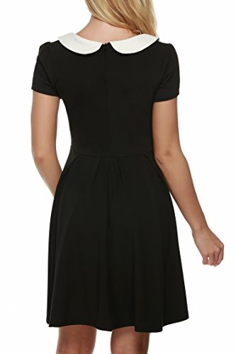 ACEVOG Damen Kleid Faltenkleid Sommerkleid Freizeitkleid Peter-Pan-Kragen Bubikragen Peter Kragen Kurzärmel Knielang Elegant - 