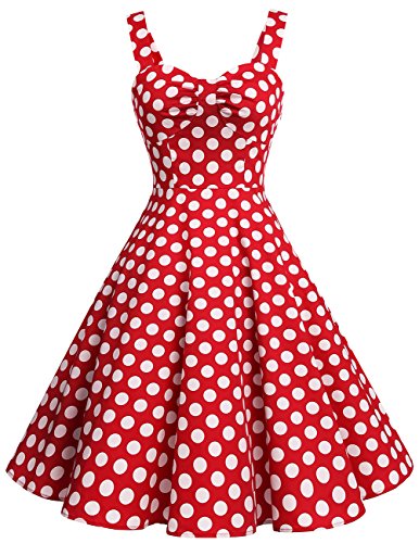 Dresstells Schultergurt 1950er Retro Schwingen Pinup Rockabilly Kleid Faltenrock Red White Dot L