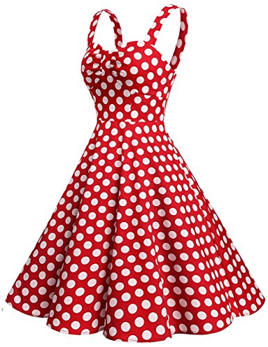 Dresstells Schultergurt 1950er Retro Schwingen Pinup Rockabilly Kleid Faltenrock Red White Dot L - 2