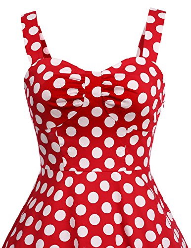 Dresstells Schultergurt 1950er Retro Schwingen Pinup Rockabilly Kleid Faltenrock Red White Dot L - 4
