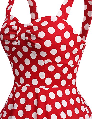 Dresstells Schultergurt 1950er Retro Schwingen Pinup Rockabilly Kleid Faltenrock Red White Dot L - 5