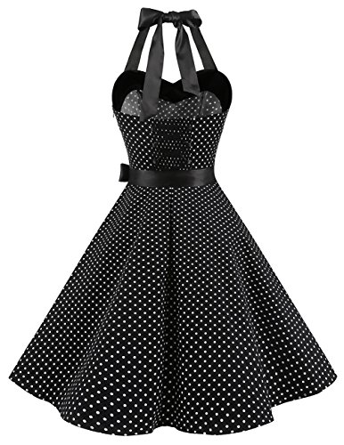 Dresstells Neckholder Rockabilly 50er Polka Dots Punkte 1950er Kleid Petticoat Faltenrock Black Small White Dot L - 2