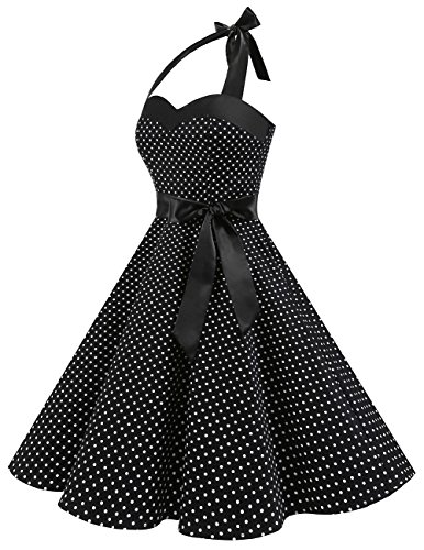 Dresstells Neckholder Rockabilly 50er Polka Dots Punkte 1950er Kleid Petticoat Faltenrock Black Small White Dot L - 3