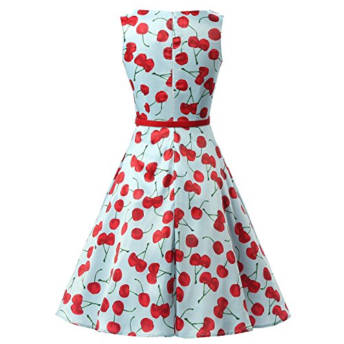 Dresstells 50er Retro Audrey Hepburn Schwingen Pinup Polka Dots Rockabilly Kleid Cherry Blue M - 