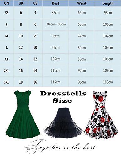 Dresstells 50er Retro Audrey Hepburn Schwingen Pinup Polka Dots Rockabilly Kleid Cherry Blue M - 