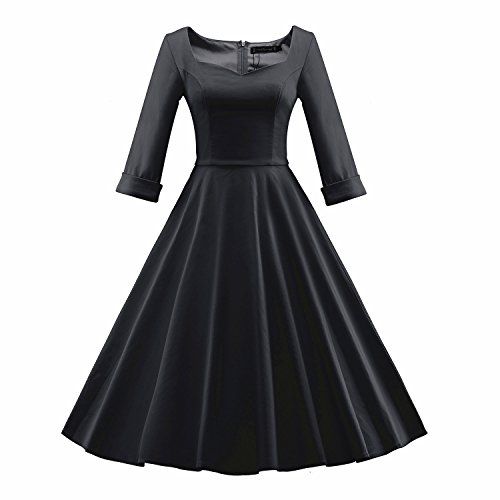 iLover Frauen Vintage 1950er halbe Hülsen Weinlese Großes Hem Rockabilly Swing Kleid