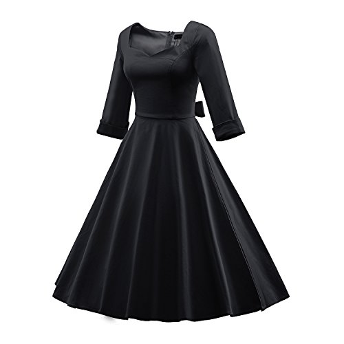 iLover Frauen Vintage 1950er halbe Hülsen Weinlese Großes Hem Rockabilly Swing Kleid - 2