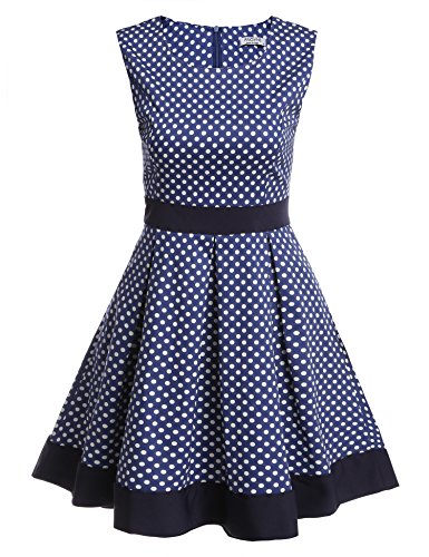 ANGVNS Damen Polka Dots Vintage Kleid Cocktailkleider Sommerkleid Partykleider Ärmellos Slim Fit Faltenrock Kurz Kleider A-Linie