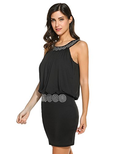 ANGVNS Damen Etuikleid Schulterfrei Cocktailkleid ärmellos Festliche Kleider Bodycon Kleid mit Strass - 