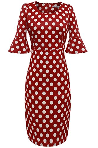 ANGVNS Damen Polka Dots Kleid Pencil Bleistift Kleid Cocktail Abendkleid knielang Ärmel