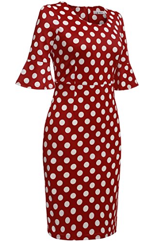 ANGVNS Damen Polka Dots Kleid Pencil Bleistift Kleid Cocktail Abendkleid knielang Ärmel - 