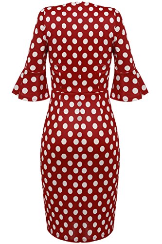 ANGVNS Damen Polka Dots Kleid Pencil Bleistift Kleid Cocktail Abendkleid knielang Ärmel - 