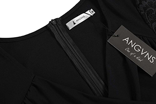 ANGVNS Damen Abendkleid V-Ausschnitt Kleid Spitzen 3/4 Arm Wickelkleid Etuikleid Cocktailkleid - 