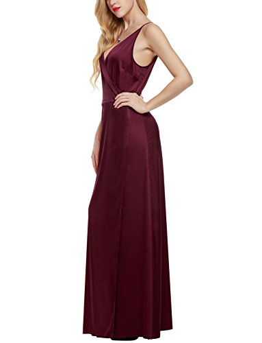 ANGVNS Damen Elegant Cocktailkleid V-Ausschnitt Rückenfrei Abendkleid Lang Party Ballkleid -