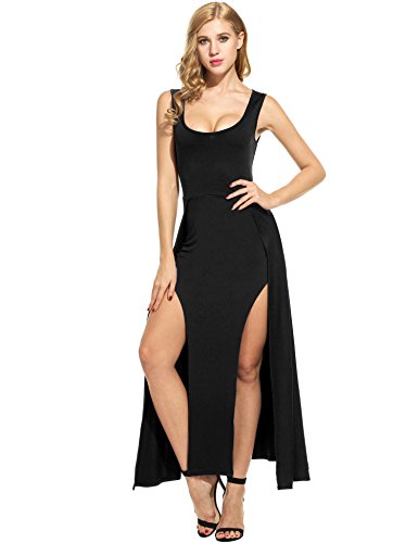 ANGVNS Damen Trägerkleid Ärmelloses Maxikleid Strandkleid Beach Sommerkleid mit Schlitz -