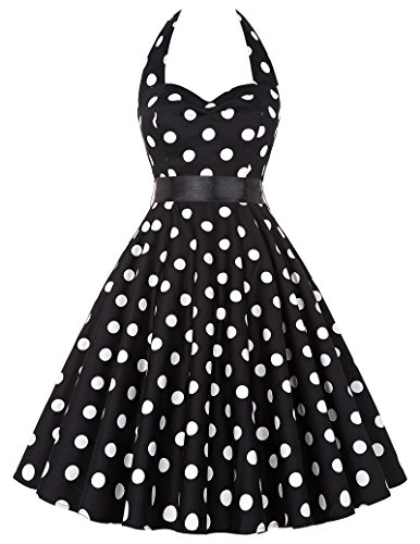 Damen Polka Dots Sommmerkleid Knielang Cocktailkleid