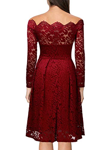 Miusol Damen Vintage 1950er Off Schulter Cocktailkleid Retro Spitzen Schwingen Pinup Rockabilly Kleid - 2