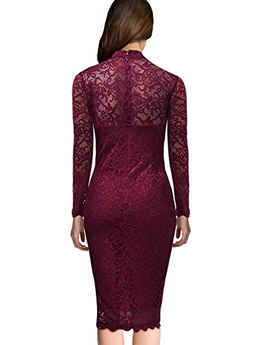 Miusol Damen Elegant Kleider Rundhals Knilanges Spitzenkleid Stretch Ballkleid Abendkleid - 3