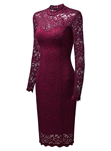 Miusol Damen Elegant Kleider Rundhals Knilanges Spitzenkleid Stretch Ballkleid Abendkleid - 7