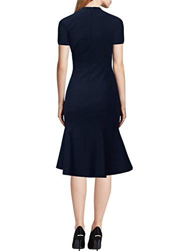 Miusol Damen Sommerkleid V-Ausschnitt Kurzarm 1950er Retro Fishtail?Buero Cocktail Kleid Blau EU 44/XL - 5