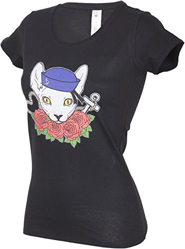 Küstenluder SAILOR KITTY Cat Rose Nautical Anchor Kurzarm SHIRT Rockabilly - 3