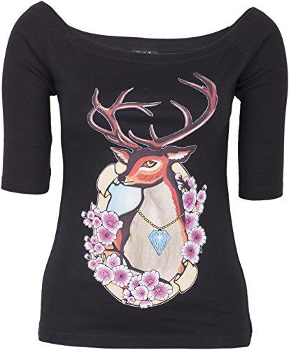 Küstenluder DEER Hirschkopf Cherry Blossom U-Boot 3/4 Arm SHIRT Rockabilly - 2